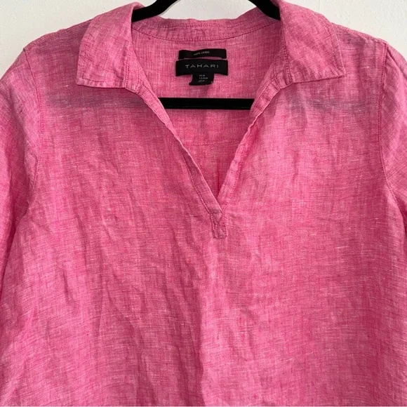 (I)  Tahari Linen Pullover Tunic Blouse - Picture 2 of 10